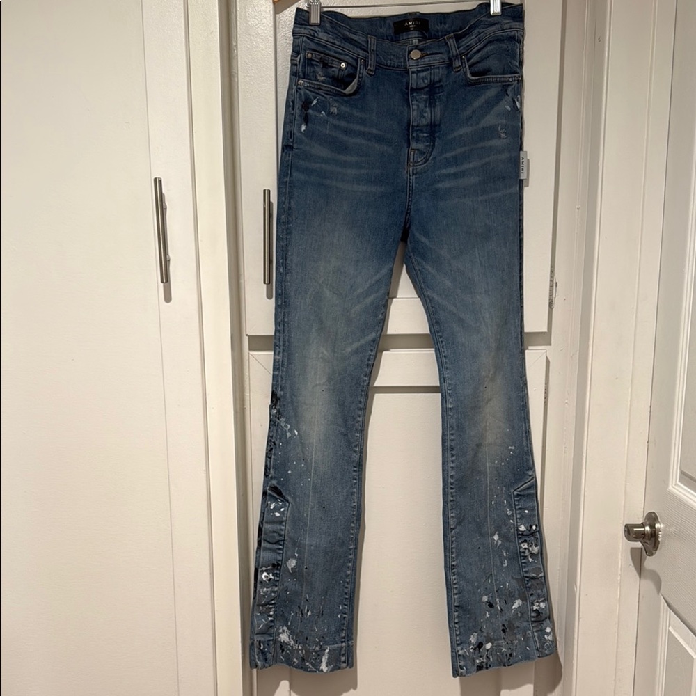 Blue Bootcut Jeans with Embroidered Hem